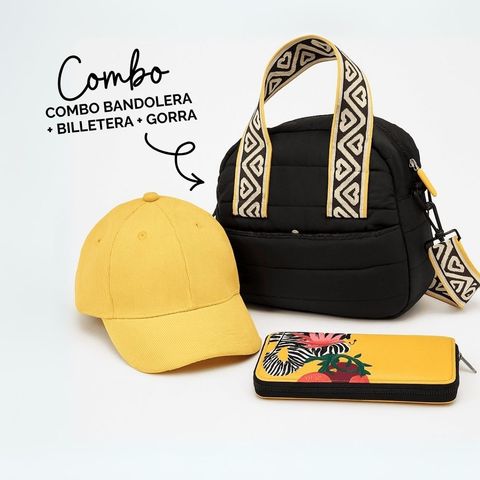 Combo “Amarillo urbano” de Bandolera + Billetera + Gorra