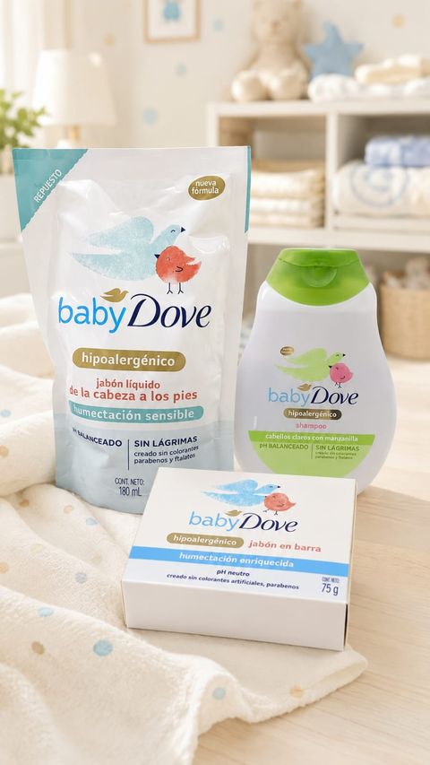 Combo Baby Dove | Jabón Líquido Repuesto + Shampoo + Jabón en Barra