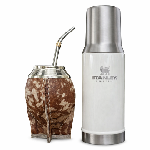 Combo Mate Imperial de Calabaza Forrado + Termo Stanley Blanco Acero Inoxidable