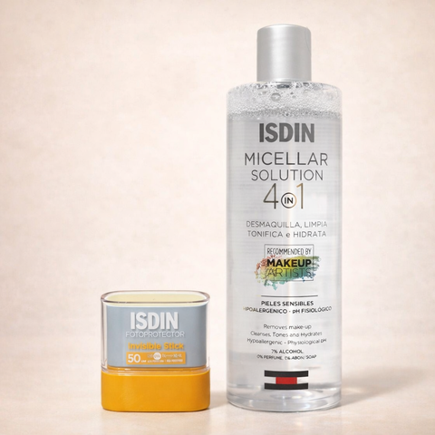 Combo Limpieza Facial + Protección ISDIN | Agua Micelar 4 en 1 + Protector Solar Stick SPF 50