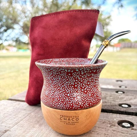 Combo Mate artesanal Chaco + Yerbera Gamuzada