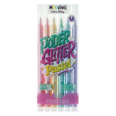 Fibras Con Glitter Pastel Mooving x6