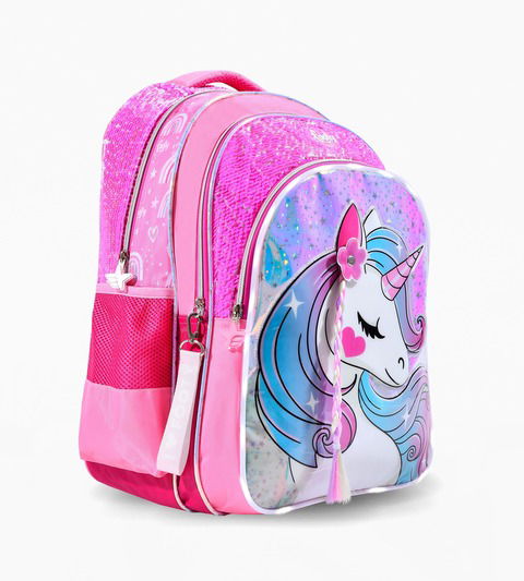 Mochila 18″ Footy con Luz Summer Unicornio Trenza Fucsia!