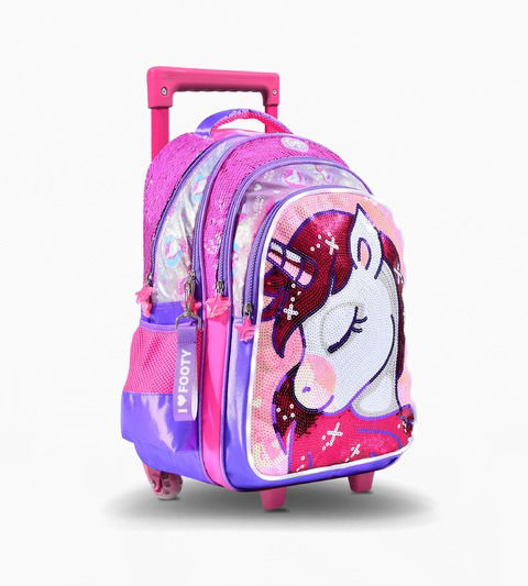 Mochila Footy Carro 18″ Shiny Unicorn Lentejuelas Fucsia Con Luces Led!