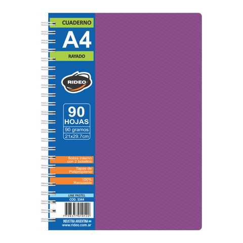 Cuaderno Line Pastel Rideo Rayado A4 Tapas Plásticas