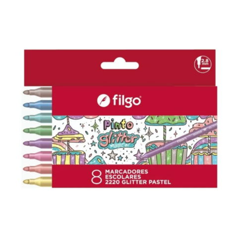 Marcadores Glitter Pastel Filgo x8