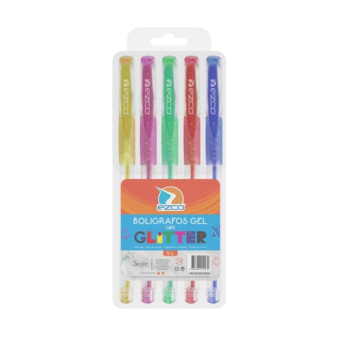 Bolígrafos Gel con Glitter x5