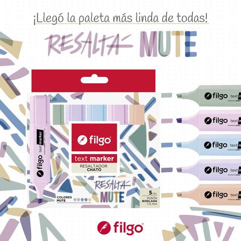 Resaltadores Filgo Mute x5