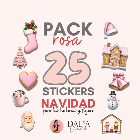 Pack 25 Stickers Navidad Rosa