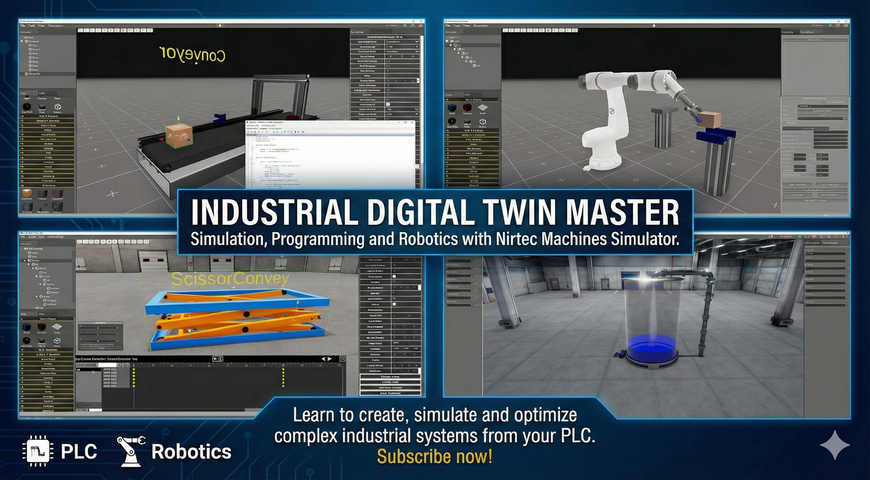 Master the creation of Industrial Digital Twins from scratch. Learn to design, simulate, and control real systems in a virtual environment
