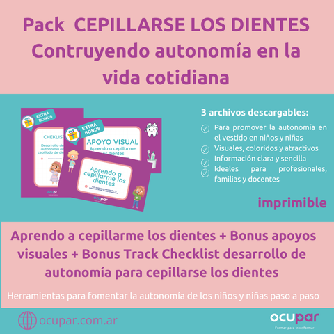 Pack CEPILLADO DE DIENTES: Aprendo a cepillarme los dientes + Bonus Apoyo visual + Bonus Track Checklist desarrollo de la autonomía en el cepillado de dientes