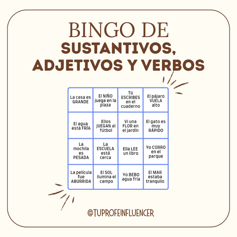 Bingo de SUSTANTIVOS, ADJETIVOS Y VERBOS