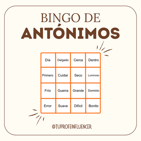 Bingo de ANTÓNIMOS