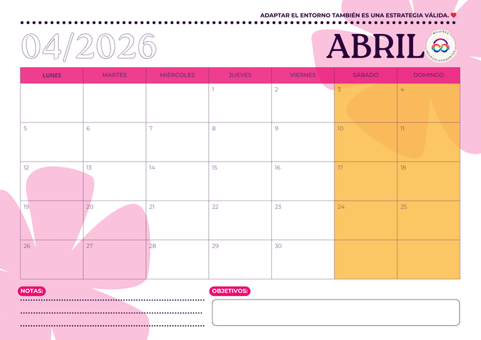Calendario 2026 GRATUITO - Mujeresneurodiver