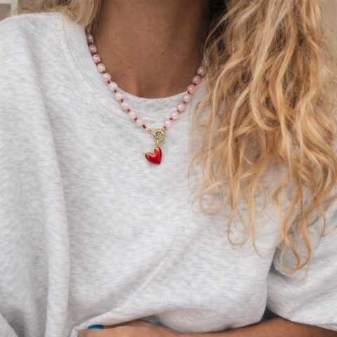 Collar Cuarzo Rosa Corazón