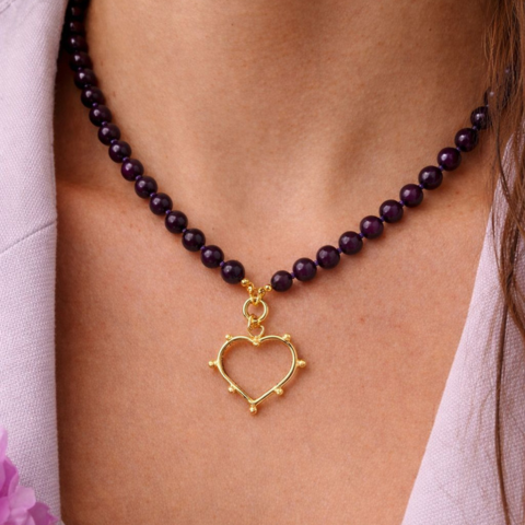 Collar Amatista con dije de corazón 