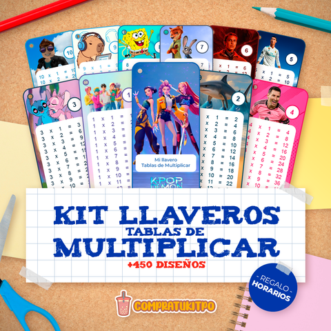 🏷️ Llaveros con Tablas de Multiplicar y horarios de regalo