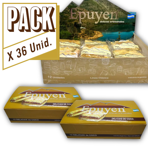 Cuadraditos de Coco con Dulce de Leche - Delicias Epuyén – Pack x 36 Unidades