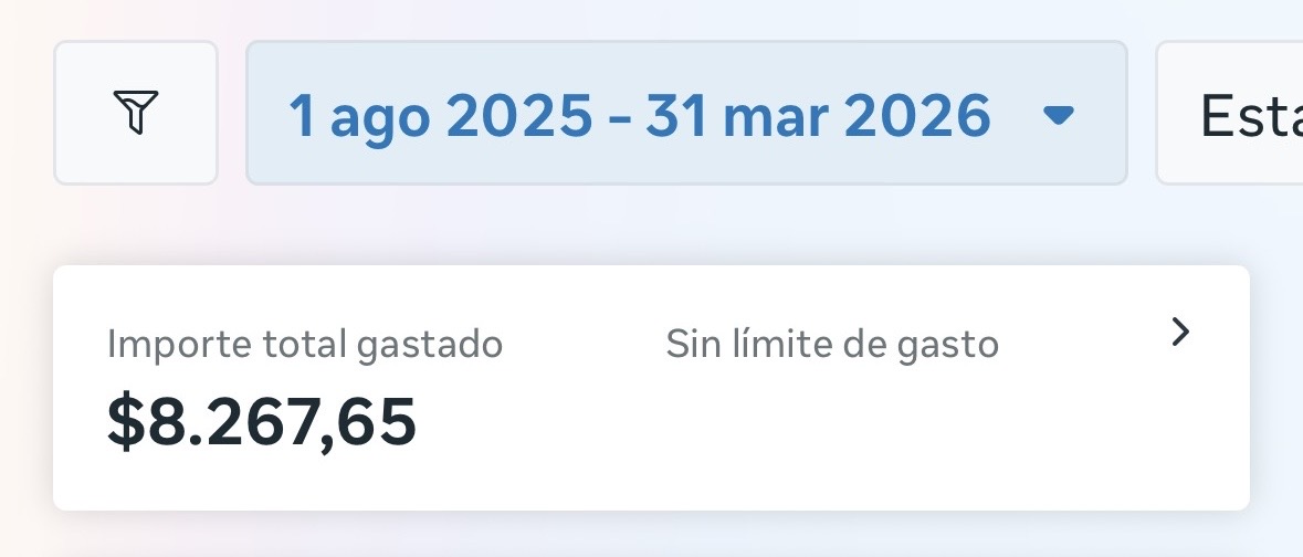 Inversión acumulada en Meta Ads - $8.267,65 USD