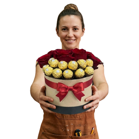 Curso Caja Pote con 12 Rosas Rojas y Bombones