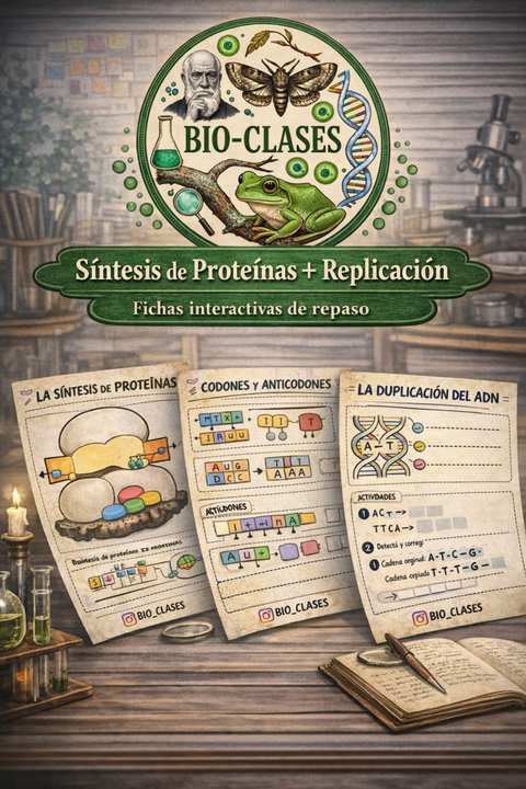 Bio-Clase: Fichas de Repaso: Replicación del ADN + Síntesis de Proteínas🧬✨