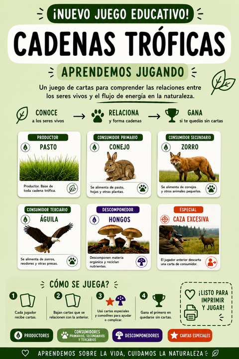 Bio-Clases: Tarjetas de Cadenas Tróficas + Mini Secuencia🌿🌿