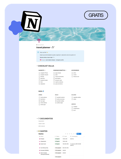 Organizador de Viaje 🌴 | Notion template