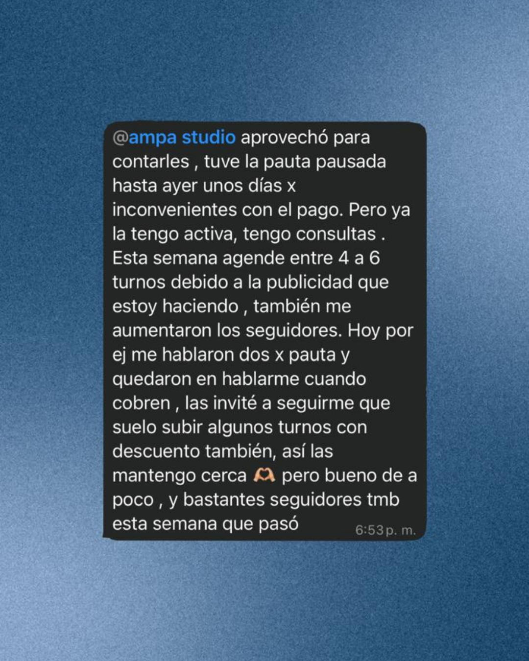 Testimonio de alumna por WhatsApp