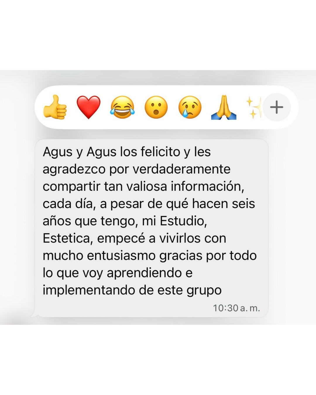 Testimonio de alumna por WhatsApp