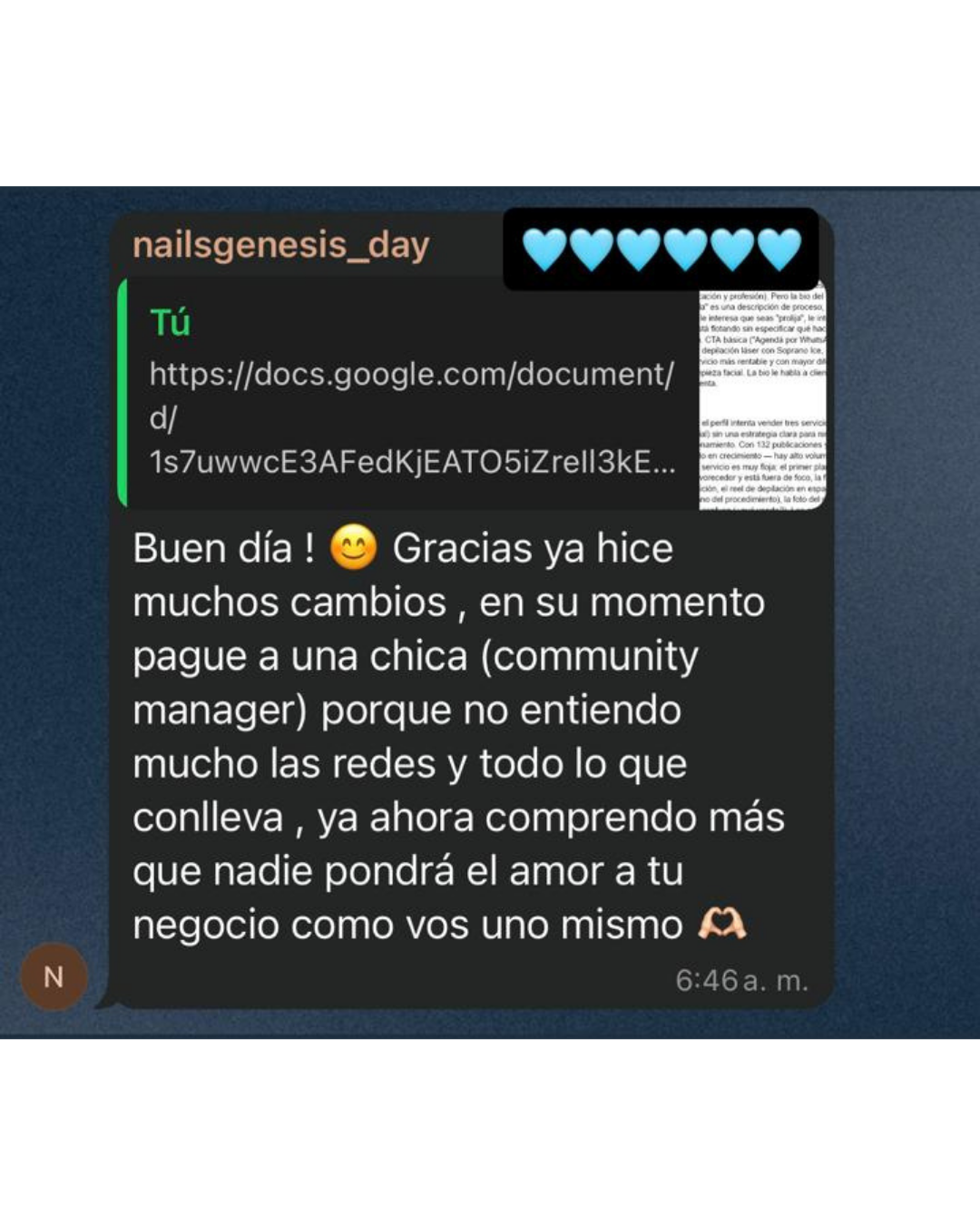 Testimonio de alumna por WhatsApp
