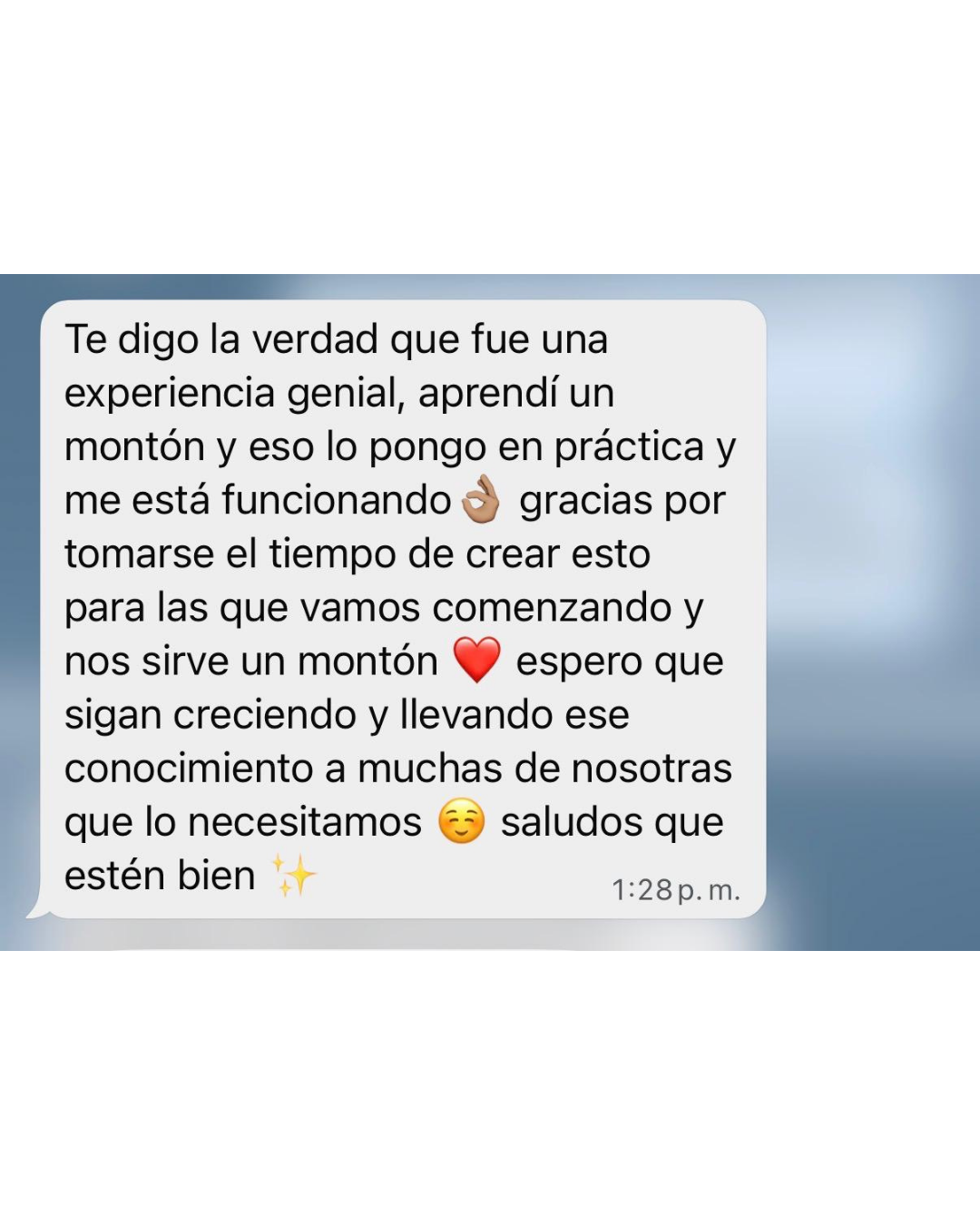 Testimonio de alumna por WhatsApp