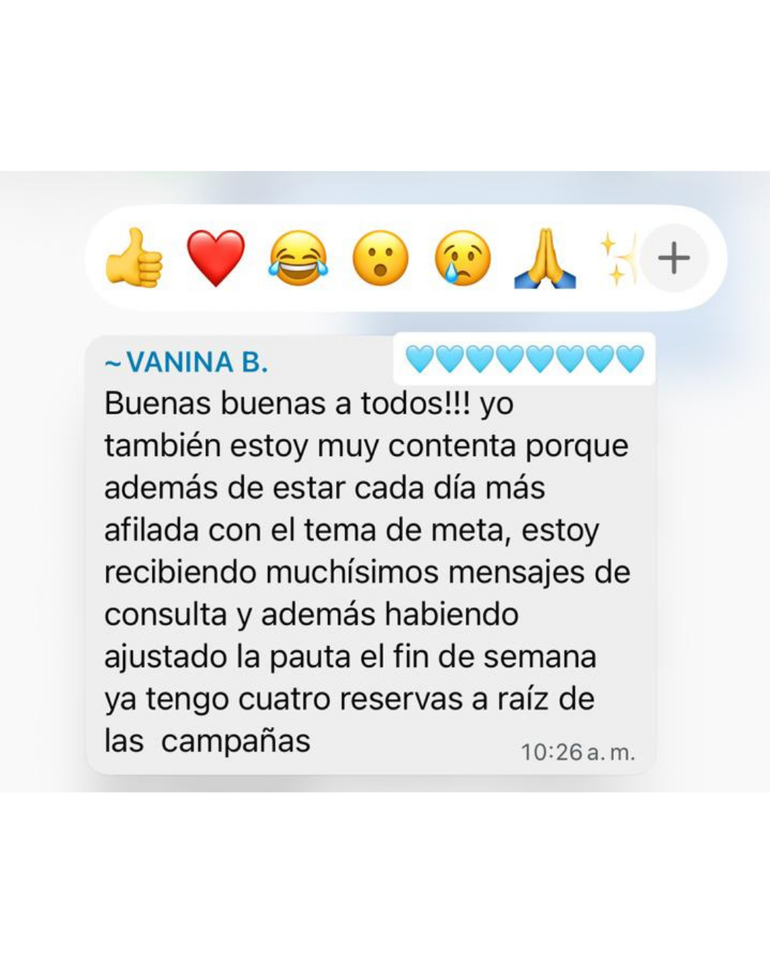 Testimonio de alumna por WhatsApp