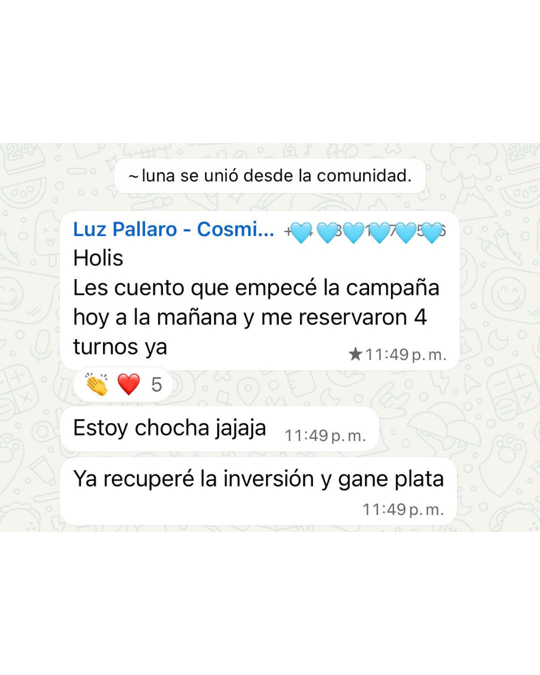 Testimonio de alumna por WhatsApp