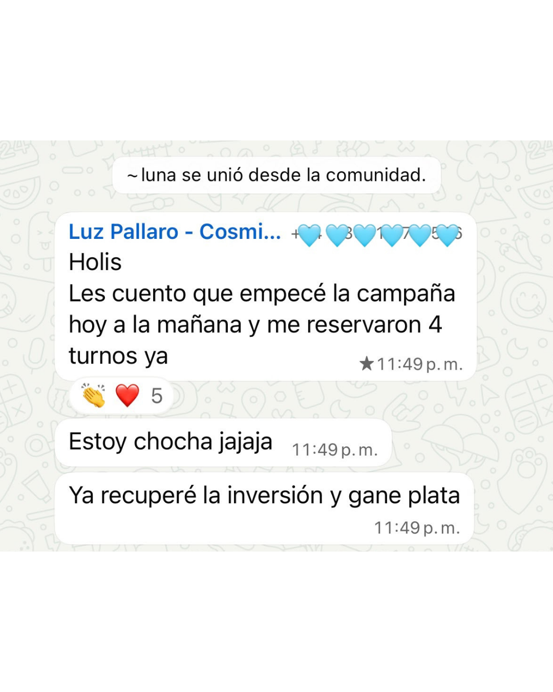 Testimonio de alumna por WhatsApp