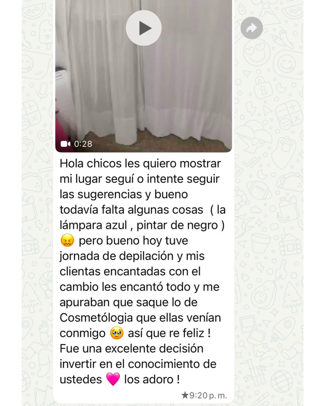 Testimonio de alumna por WhatsApp