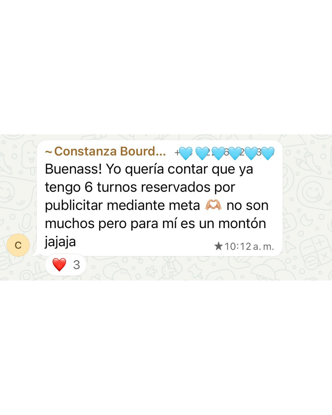 Testimonio de alumna por WhatsApp