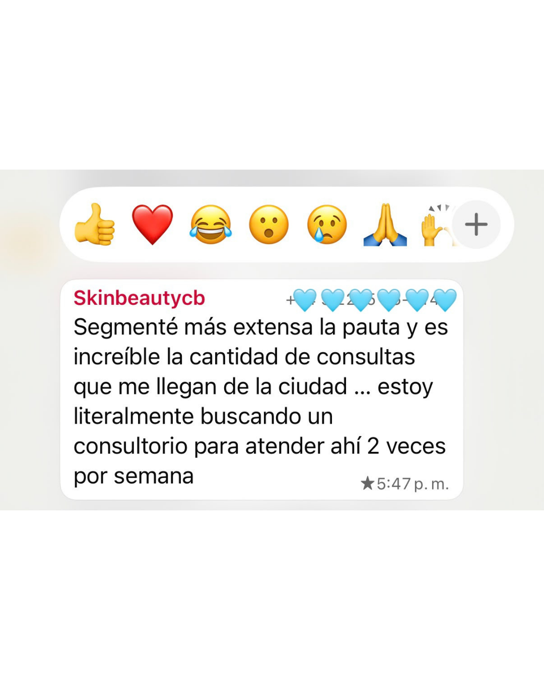 Testimonio de alumna por WhatsApp