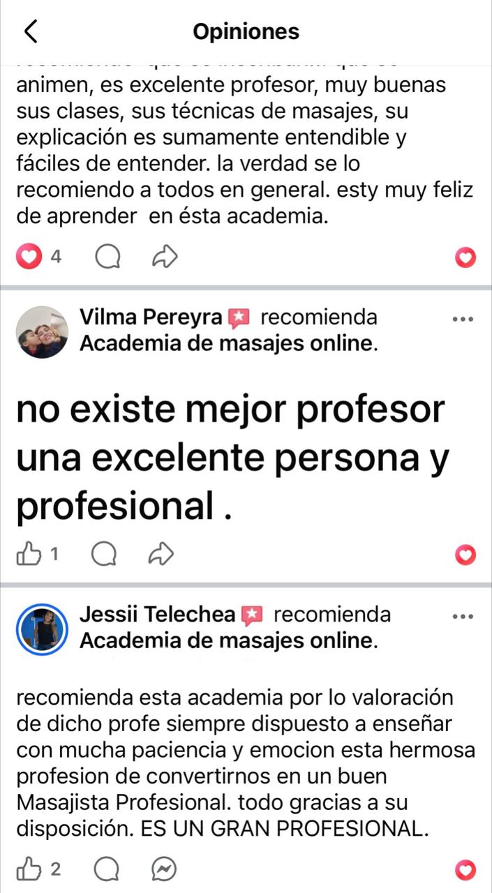 Academia de Masajes online - opiniones de alumnos