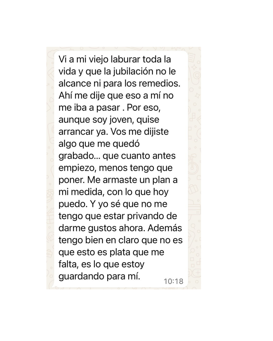 Testimonio de cliente sobre retiro