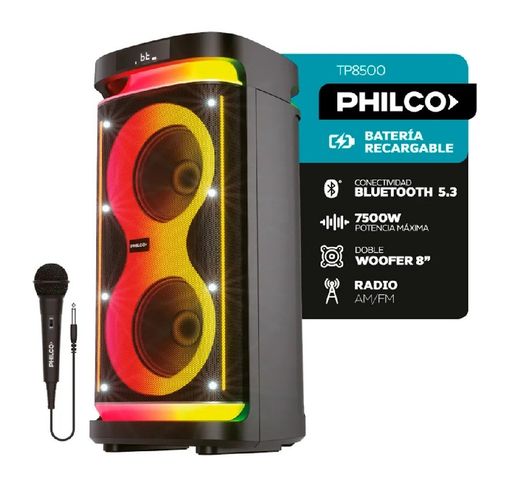 Torre De Sonido Philco Tp8500 7500w Función Karaoke Con Micrófono