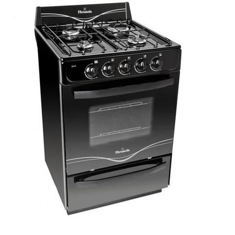 Cocina Florencia 5517A a gas 4 hornallas negra puerta con visor 56 cm 