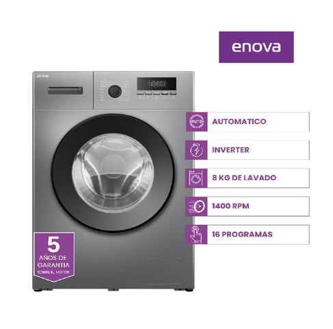 Lavarropas Automático Enova Le08f10grl 8kg 1400rpm Inverter Gris