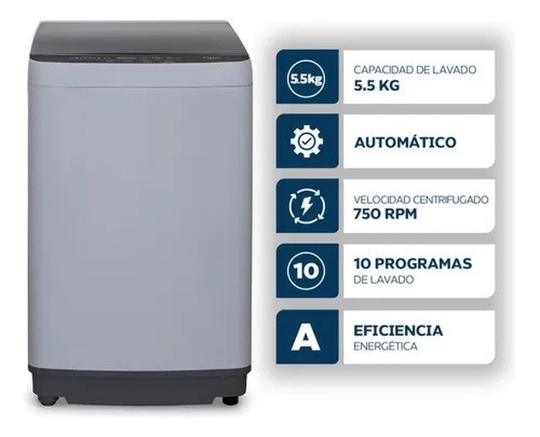 Lavarropas Automático Carga Superior Philco 5.5 Kg 750 Rpm Gris PHCS07B