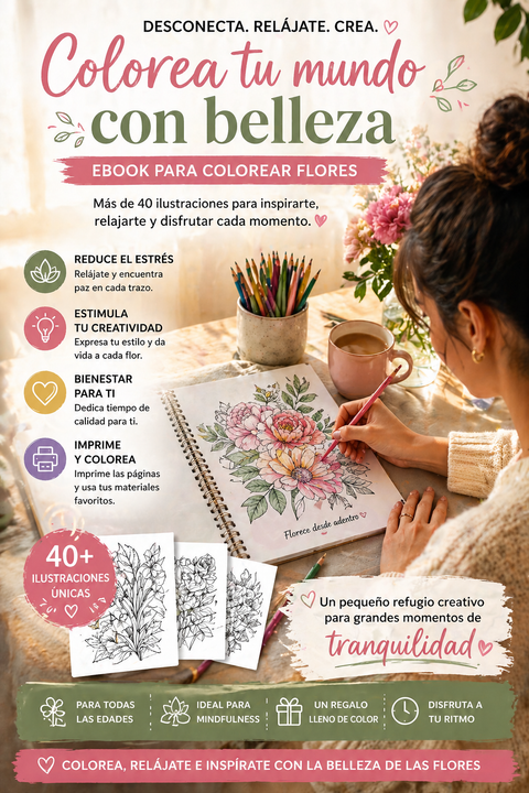 Ebook +40 Flores para colorear 