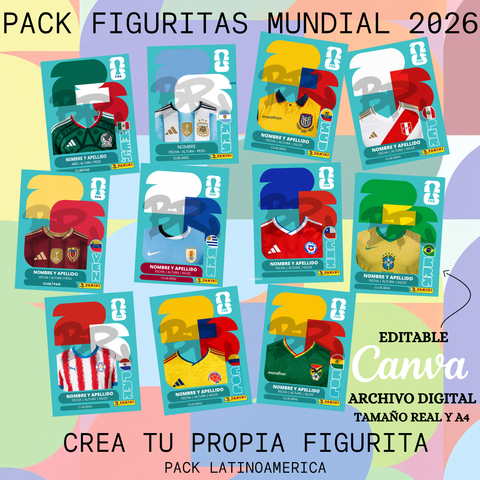  PACK 11 FIGUTIRAS LATINOAMERICA PANINI  EDITABLE EN CANVA