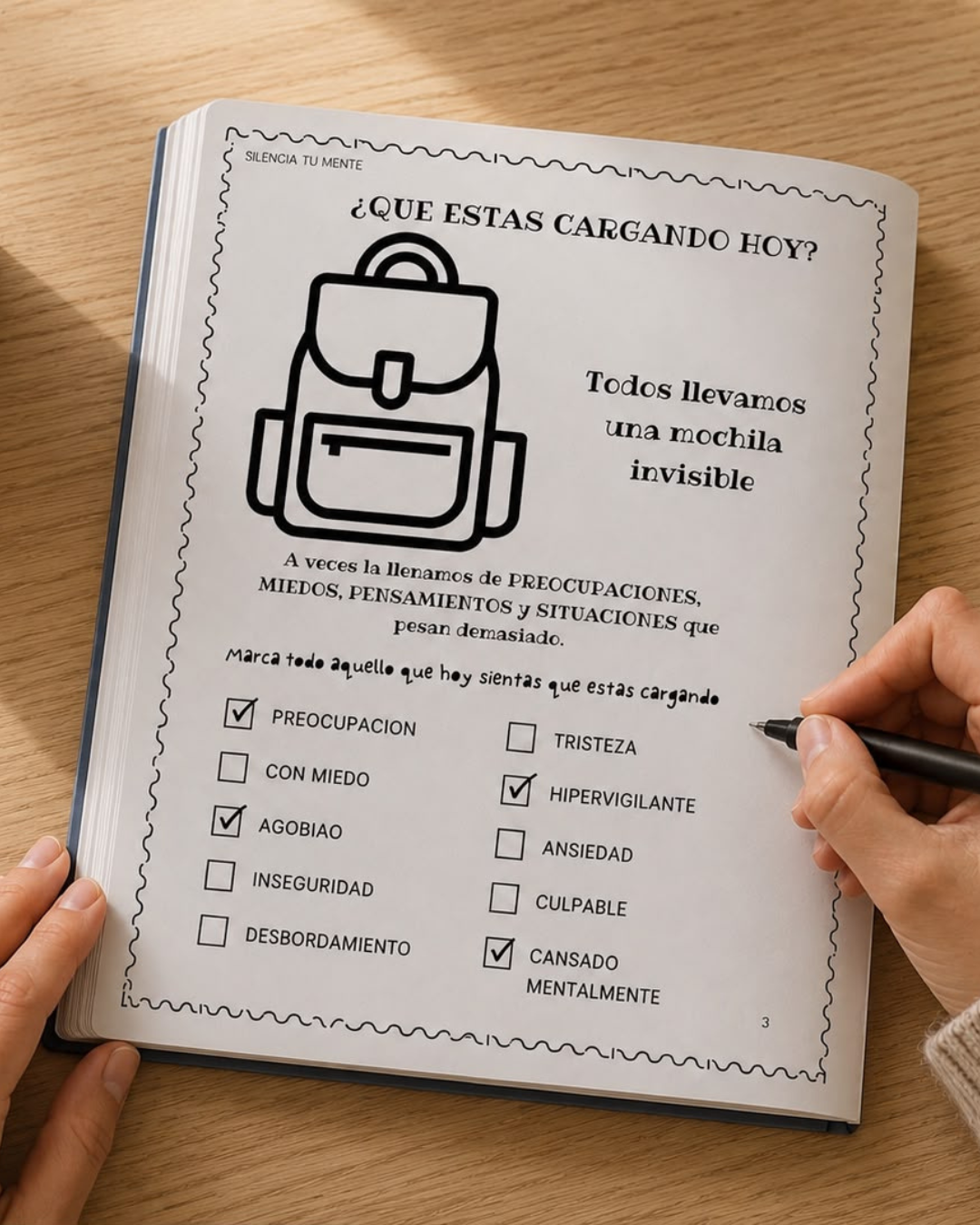 Página de la mochila del diario de ansiedad