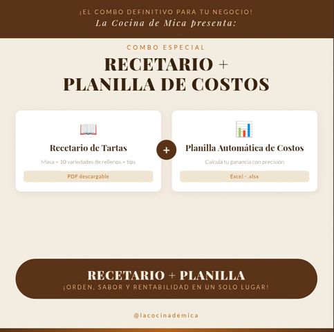 Combo RECETARIO + PLANILLA DE COSTOS.