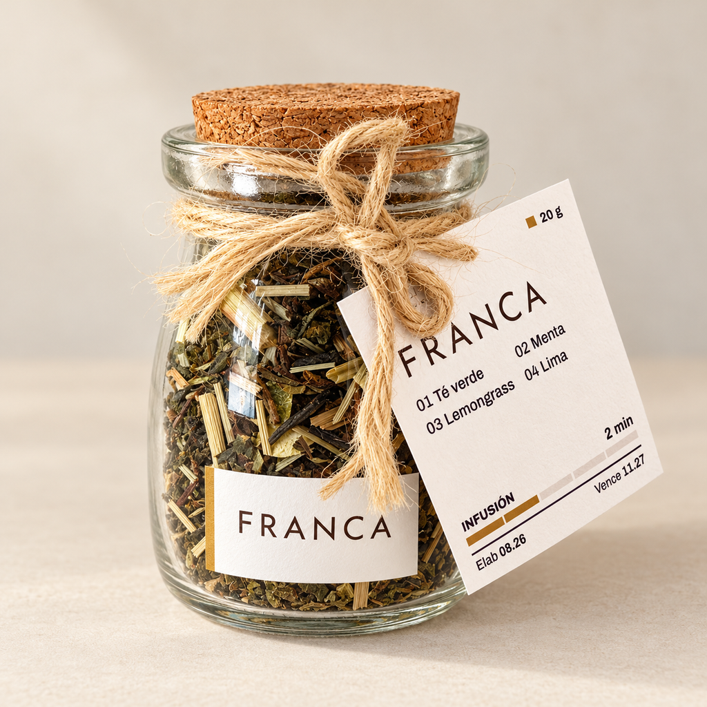 Frasco de FRANCA de 20 g con su etiqueta