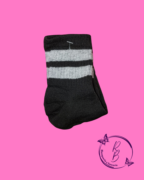 Medias 1/4 Negras con Lineas Gris