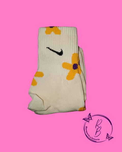 Medias 3/4 Nike Nude con Flores Amarillas